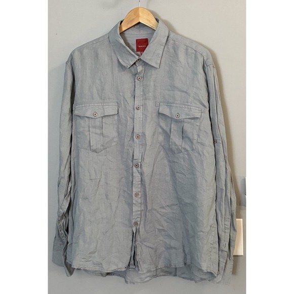 Saks Fifth Avenue Red Shirt Linen Button Up Long Sleeve Camp XXL - Picture 1 of 7